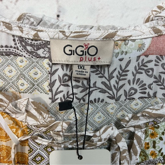 GiGio Ruffle Patchwork Fall Dress Plus Size 1X New Boutique NWT Green Yellow Brn - Picture 4 of 10